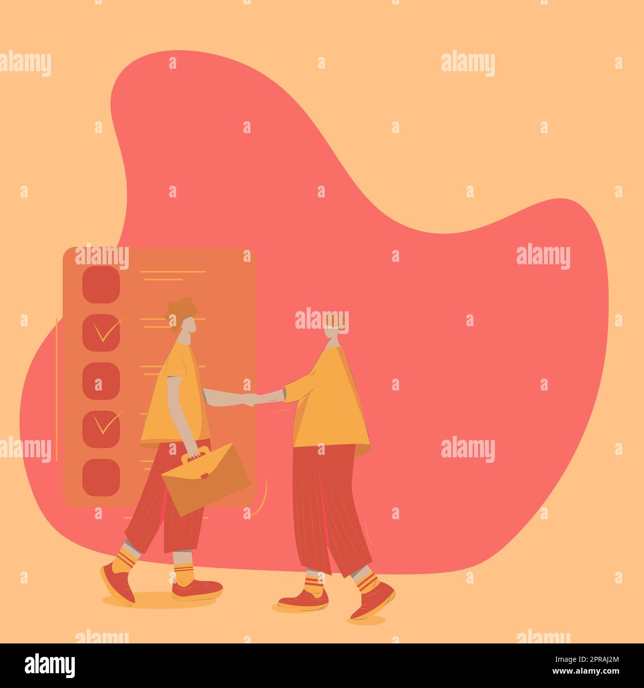 Due uomini disegno con carta sfondo Shake mani presentare accordo. I signori agitano di mano facendo il commercio e dimostrando la comprensione. Foto Stock