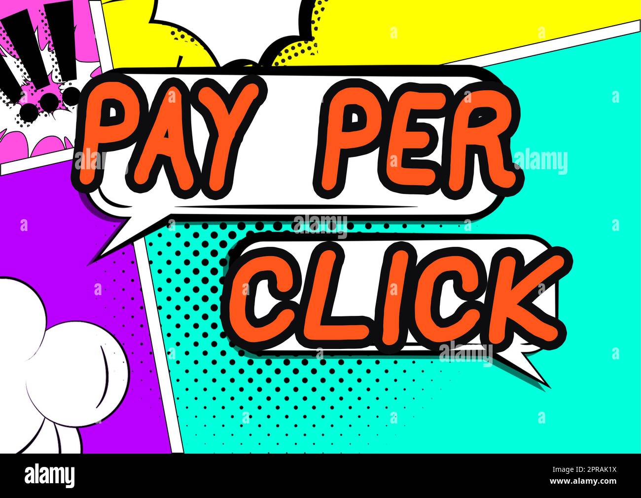 Scrittura visualizzazione testo pagamento per clic. Concetto di business modello di pubblicità Internet strategia di marketing motore di ricerca coppia di bolle di chat vuote che rappresentano la comunicazione sui social media. Foto Stock