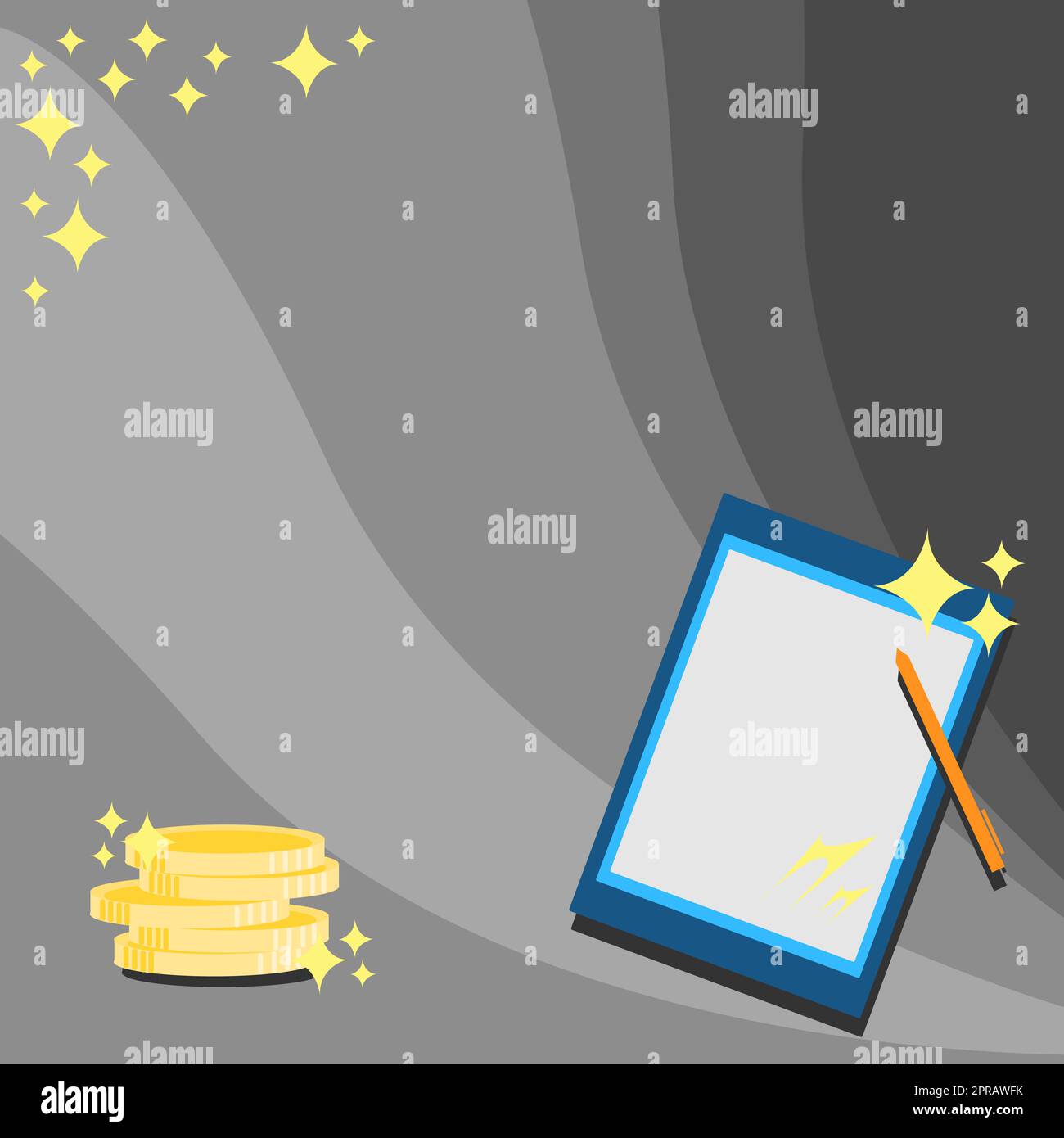 Monete con tablet che rappresentano i futuri piani finanziari calcolare con successo ipoteca. Visualizzazione dei calcoli recenti relativi ai progetti di investimento più recenti. Foto Stock