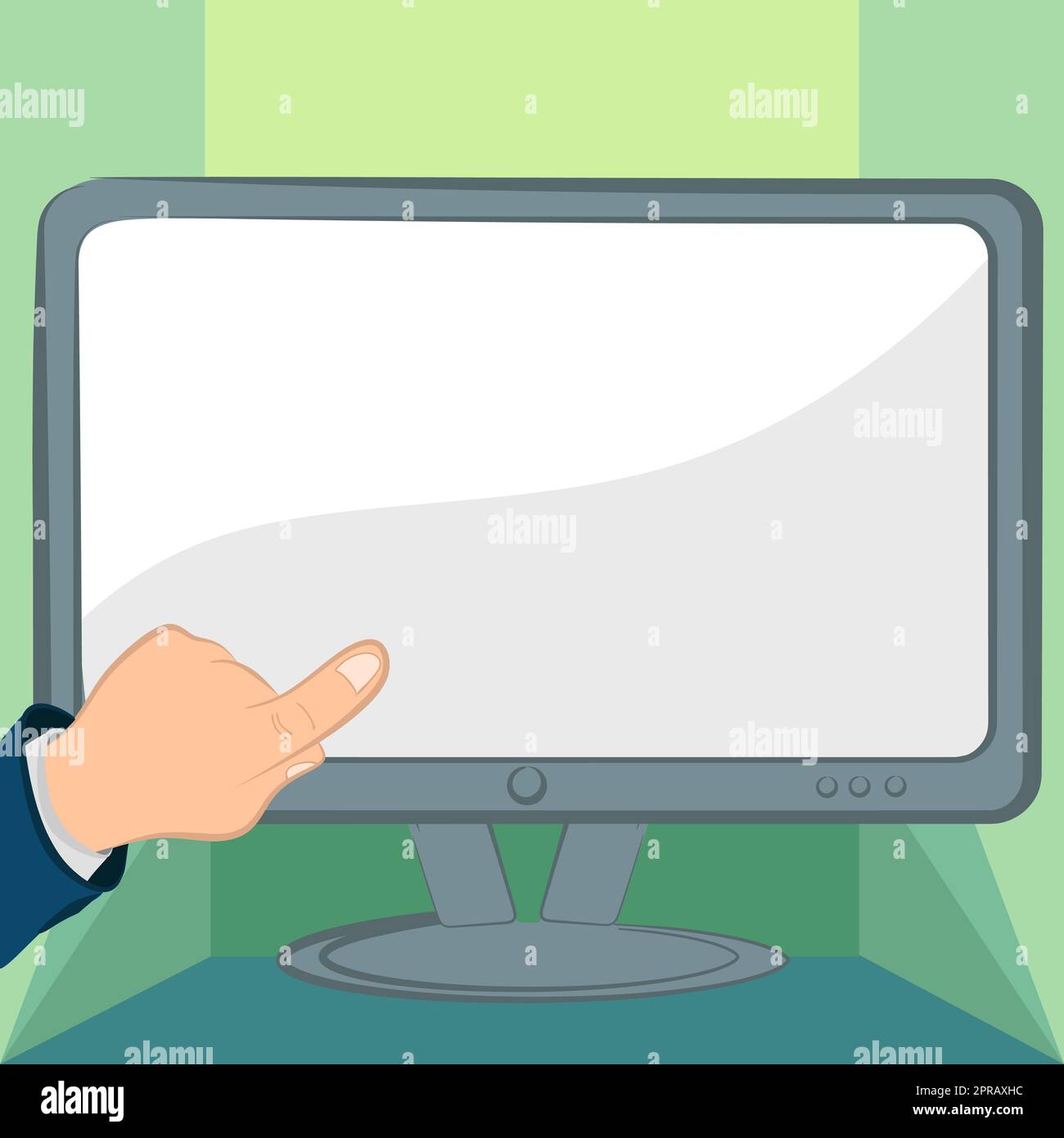 Un dito indica le informazioni importanti. Annuncio Cruial di presentazione della mano. Uomo che mostra gli aggiornamenti recenti. Executive visualizzazione di messaggi critici. Foto Stock