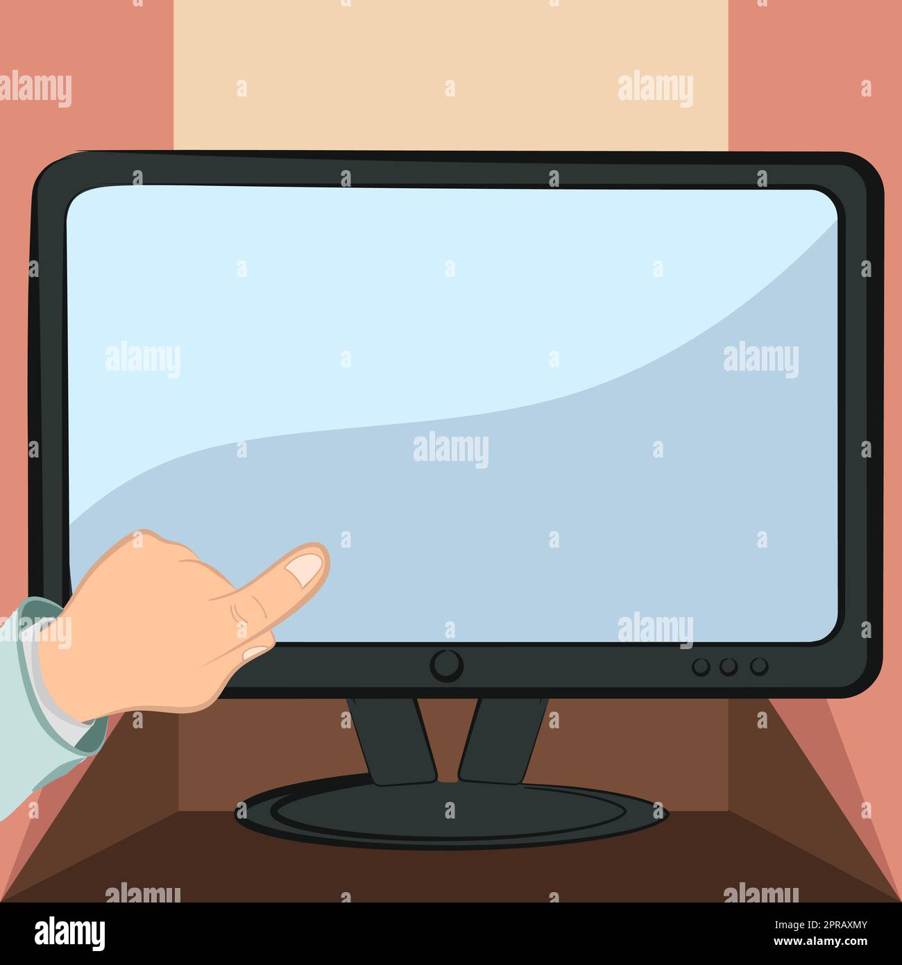 Un dito indica le informazioni importanti. Annuncio Cruial di presentazione della mano. Uomo che mostra gli aggiornamenti recenti. Executive visualizzazione di messaggi critici. Foto Stock