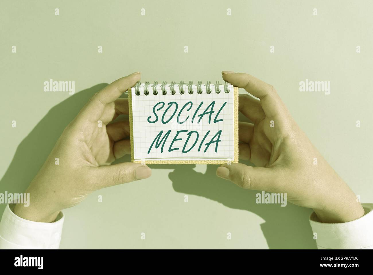 Testo che mostra ispirazione sui social media. Canale di comunicazione Word for Online microblogging donna d'affari che tiene un blocco note con un messaggio importante sulla scrivania di ufficio. Foto Stock