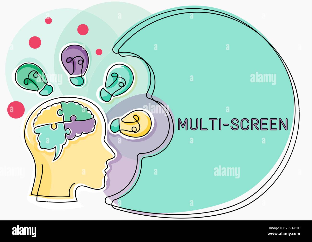 Didascalia di testo per la presentazione di più schermi. Idea di business avere o coinvolgere diversi schermi in particolare in un cinema l'uomo con il cervello perplesso nuove idee mostrate sulla scheda di presentazione. Foto Stock