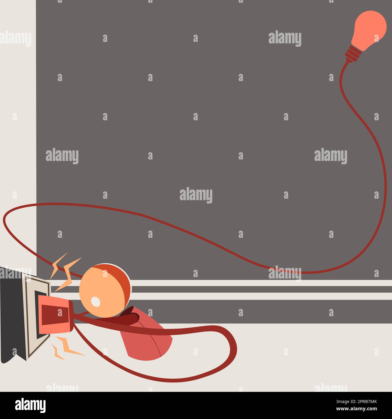 Zoccolo di fissaggio disegno robot con lampadina ad angolo. Uomo robotico che si prende cura della spina con lampadina incandescente sul lato e che presenta un messaggio importante. Foto Stock