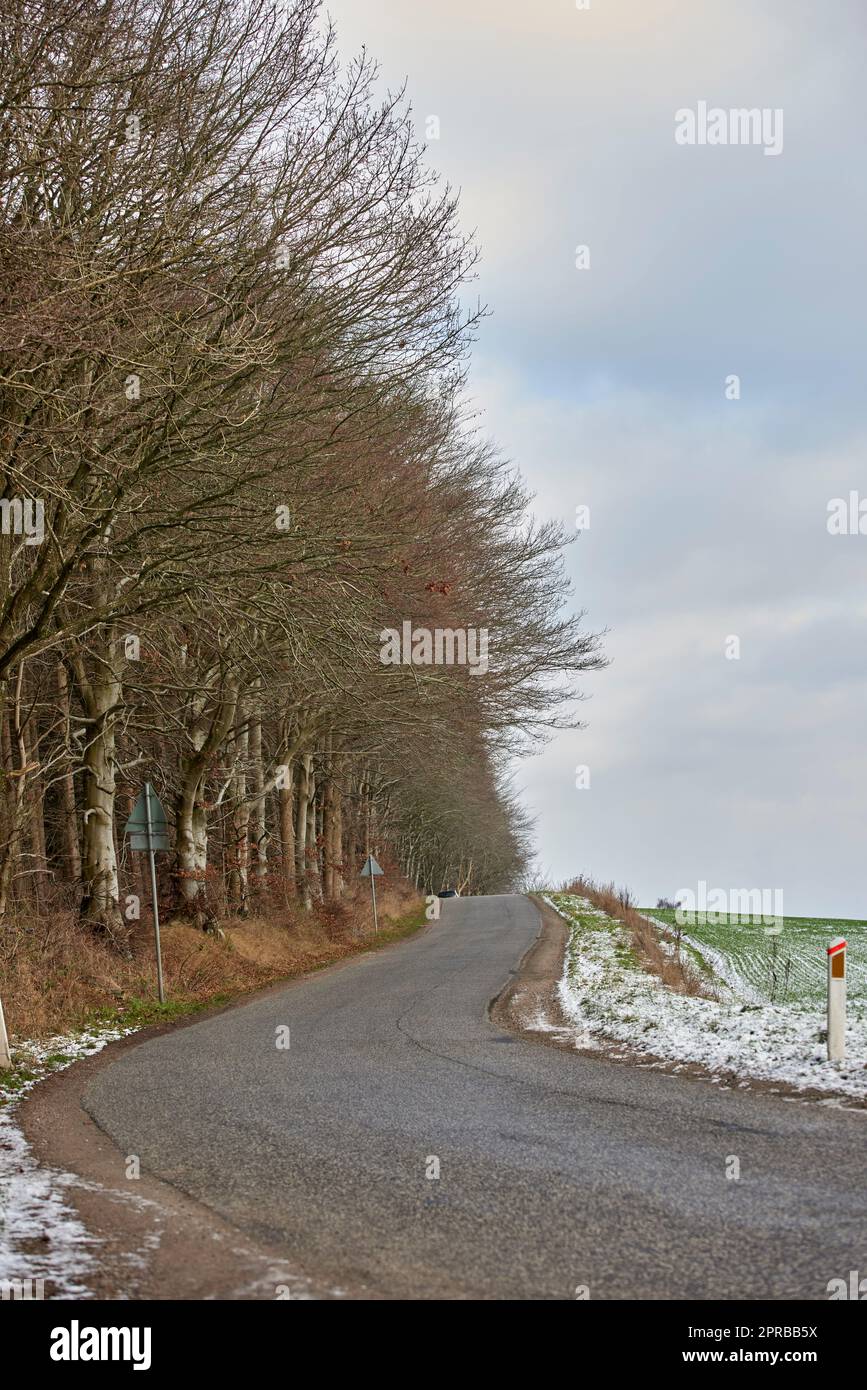 Inverno in campagna - Danimarca. Terreni agricoli danesi in inverno. Foto Stock