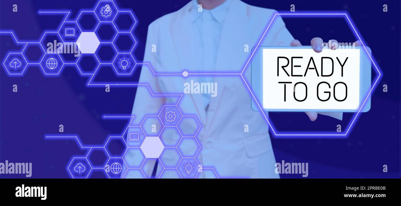 Ispirazione che mostra segno pronto per partire. Foto concettuale siete pronti per la futura missione di viaggio START Woman che mostra un cellulare con Copy Space in Digital Shape for Branding. Foto Stock