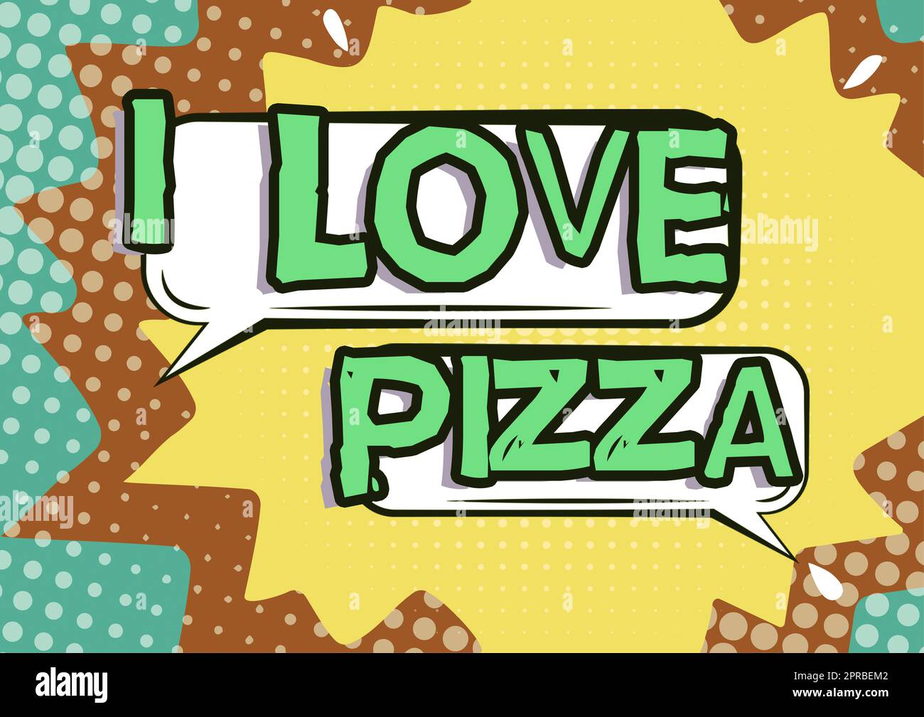 Scritta a mano i Love Pizza. Parole scritte per assaporare un sacco di cibo italiano con formaggio prosciutto peperoni a fette Communication Box Design che rappresenta i social media e il messaggio online. Foto Stock