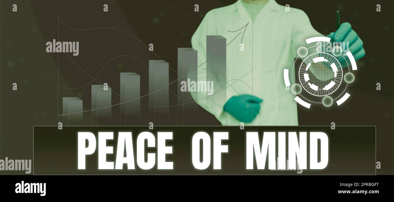 Scrittura visualizzazione testo tranquillità. Foto concettuale per essere pacificamente felici di ciò che hai fatto e realizzare Doctor Pointing Pen on Digital Globe di Graph for Business Branding. Foto Stock