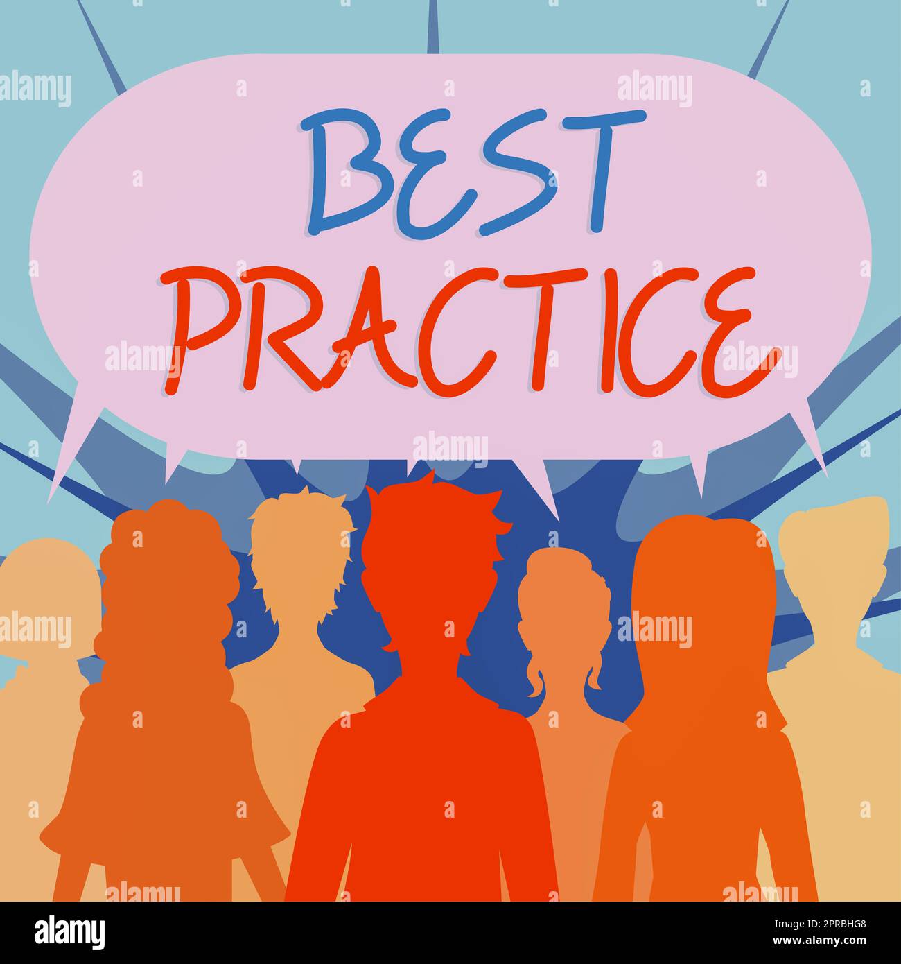 BEST practice per la visualizzazione concettuale. Word for Method Systematic Touchstone Guidelines Framework Ethic Group of People Sharing important Information in Speech Bubble. Foto Stock
