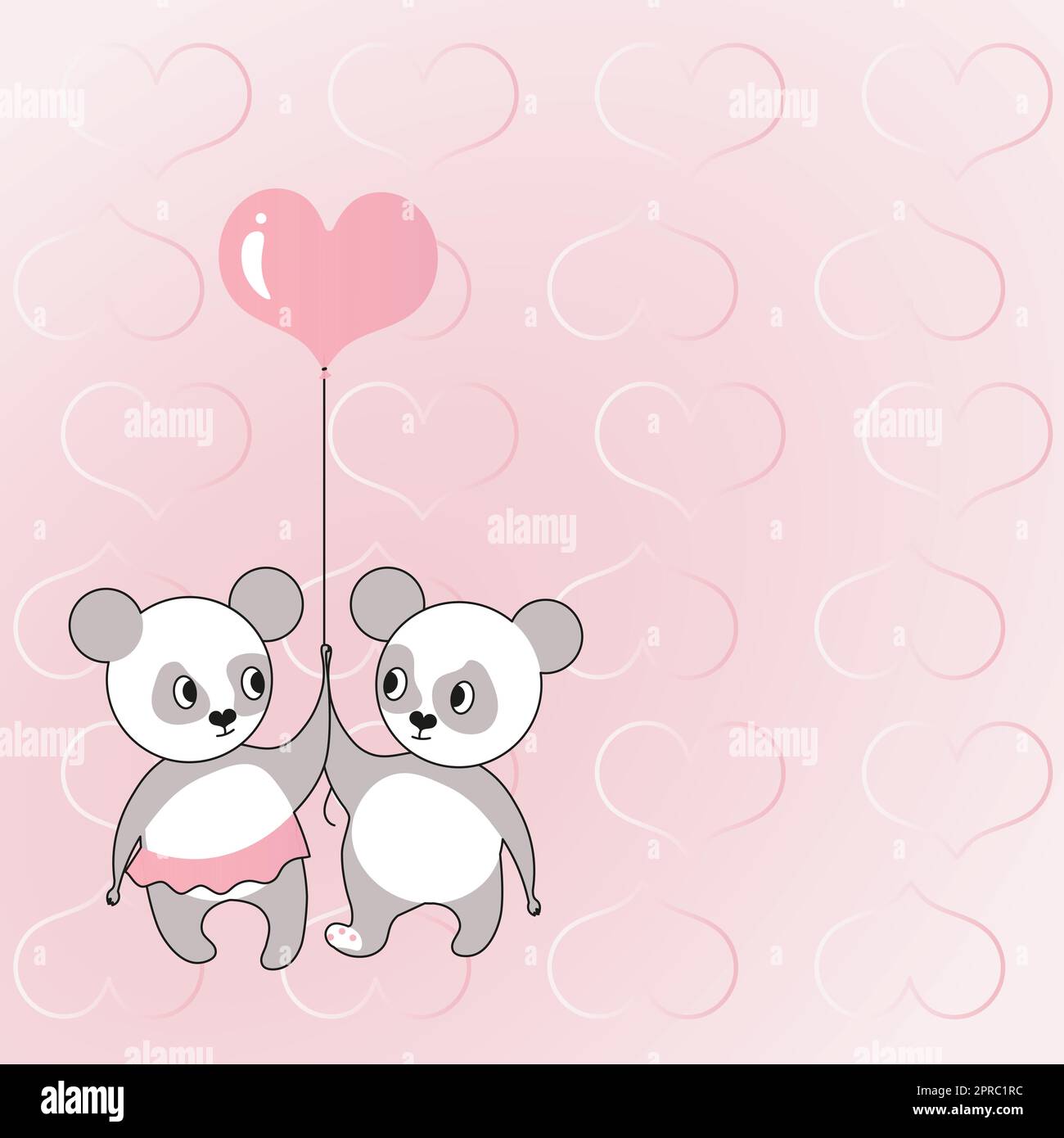 Due orsi che tengono palloncino a forma di cuore con i cuori sullo sfondo mostrano amore e armonia. Teddy Bear rappresenta una coppia appassionata con obiettivi d'amore. Illustrazione Vettoriale