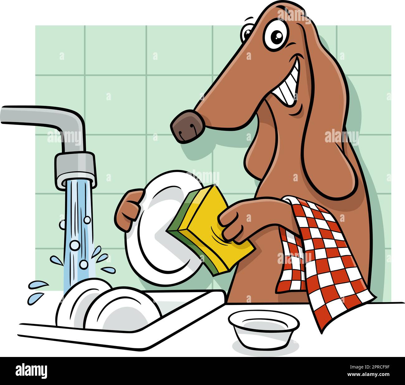 cartoon cane carattere animale piatti di lavaggio Illustrazione Vettoriale