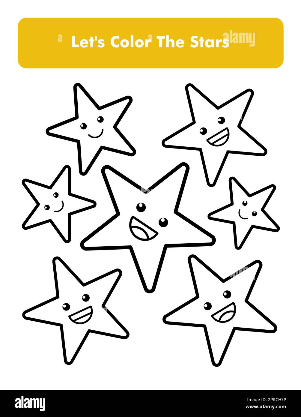 Happy Stars Coloring Book Page in Letter Page Size. Foglio di lavoro colorazione bambini. Elemento vettoriale premium. Illustrazione Vettoriale