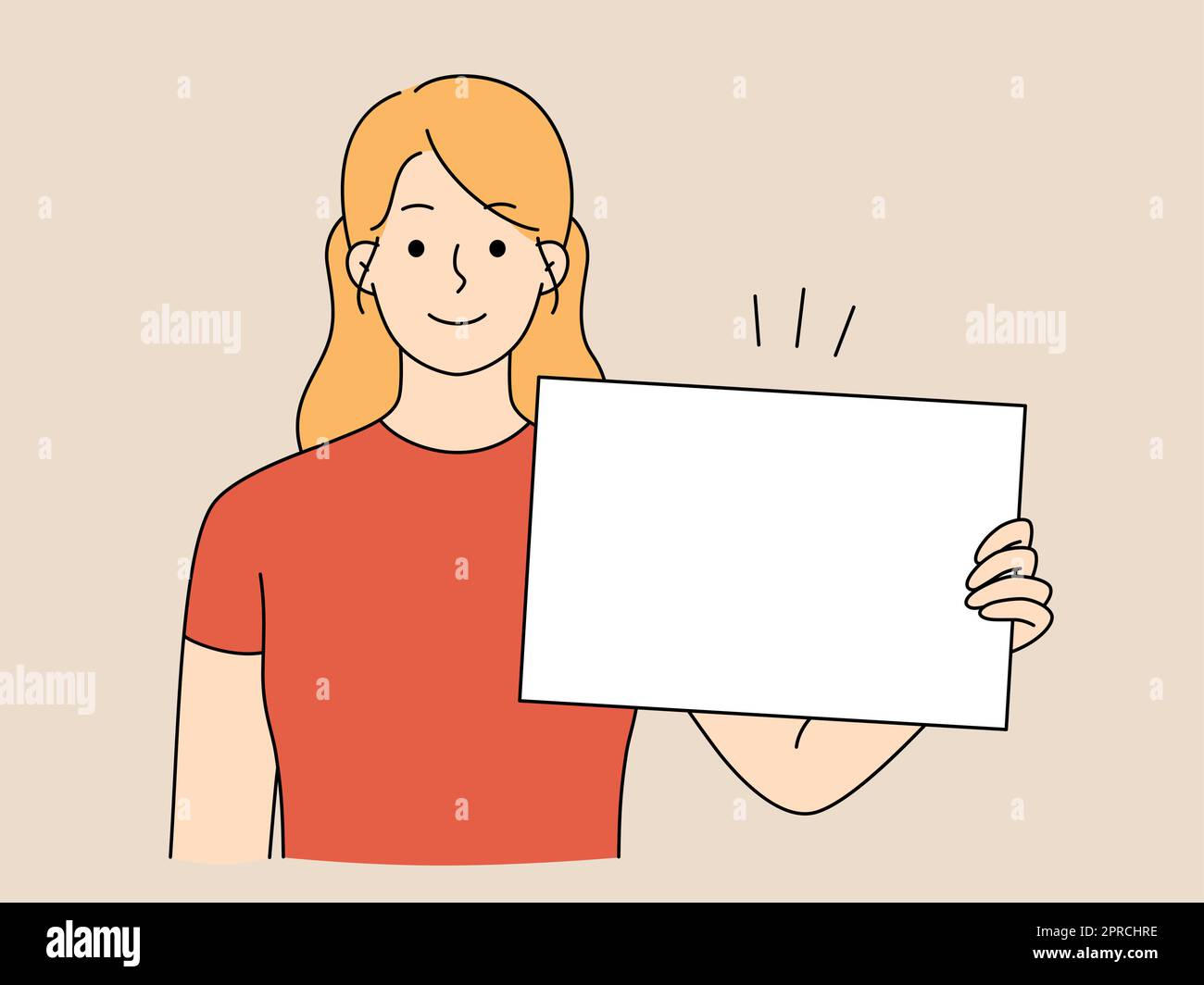 Giovane donna che tiene il cartello mockup Illustrazione Vettoriale