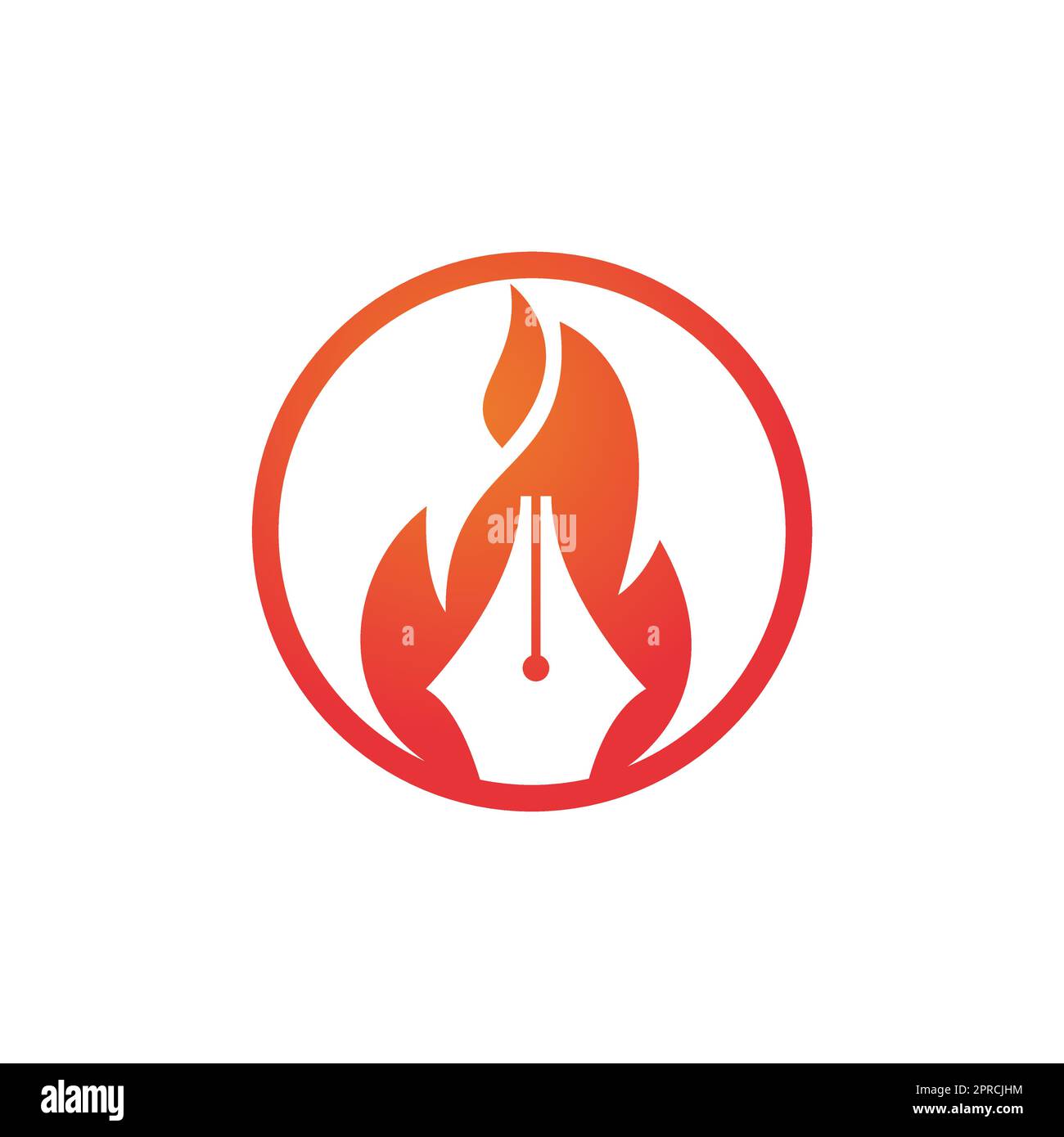 Fire Pen concetto di design del logo vettoriale. Icona del logo del vettore di scrittura a caldo. Illustrazione Vettoriale