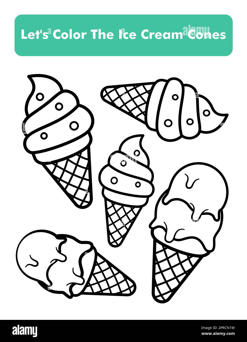 Coni gelato colorazione Libro pagina in Letter Page Size. Foglio di lavoro colorazione bambini. Elemento vettoriale premium. Illustrazione Vettoriale