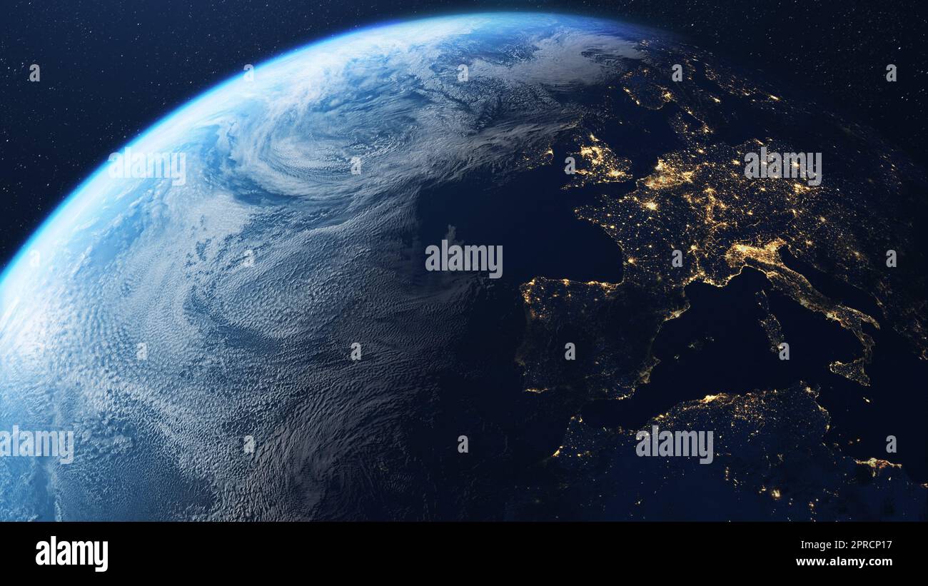 Pianeta terra e il continente europeo visto dallo spazio esterno Foto Stock