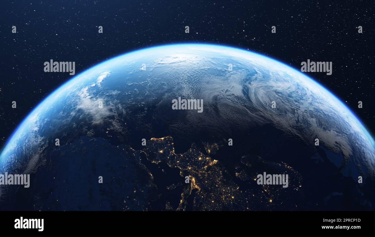 Pianeta terra e il continente europeo visto dallo spazio esterno Foto Stock