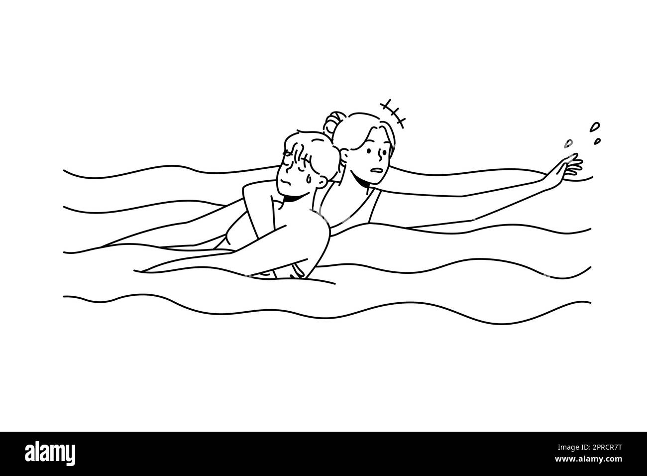 Donna che salva l'uomo annegando in acqua Illustrazione Vettoriale