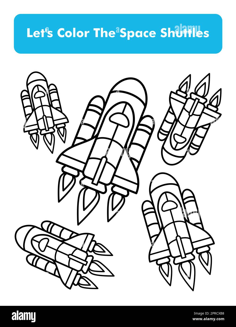 Navette spaziali colorazione Libro pagina in Letter Page Size. Foglio di lavoro colorazione bambini. Elemento vettoriale premium. Illustrazione Vettoriale
