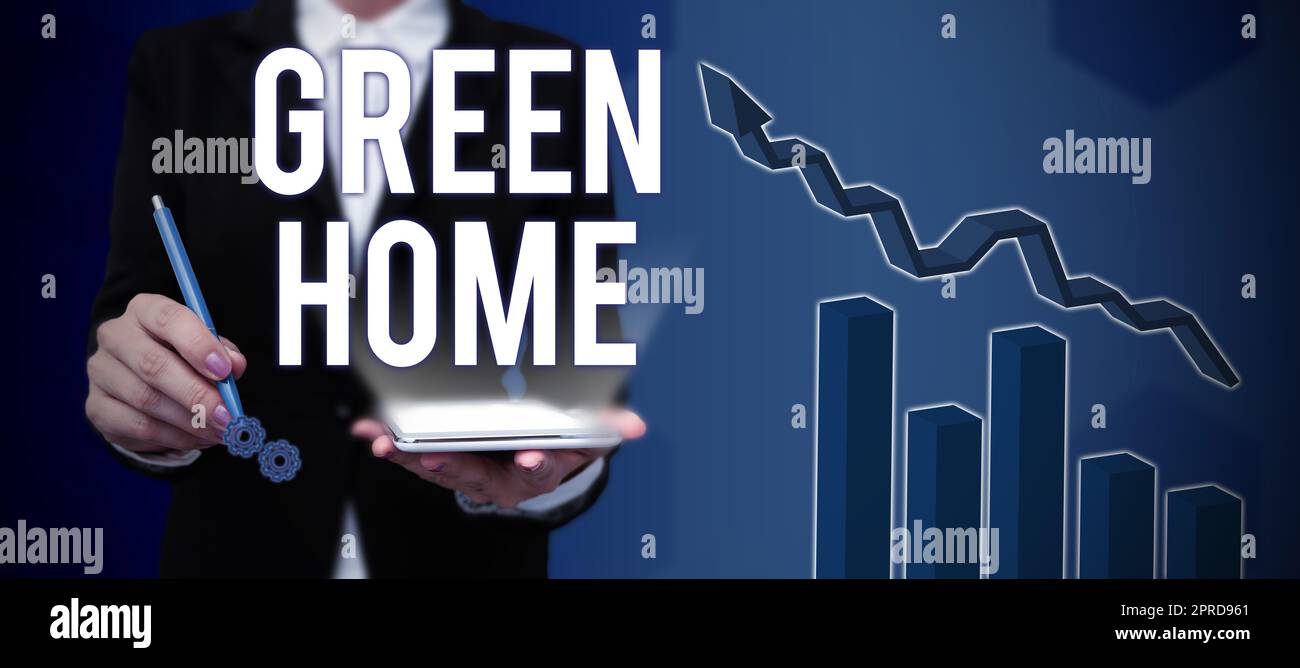 Didascalia concettuale Green Home. Foto concettuale un'area piena di piante e alberi dove puoi rilassare un uomo d'affari in completo tenendo una palma aperta, simboleggiando il successo del lavoro di squadra. Foto Stock