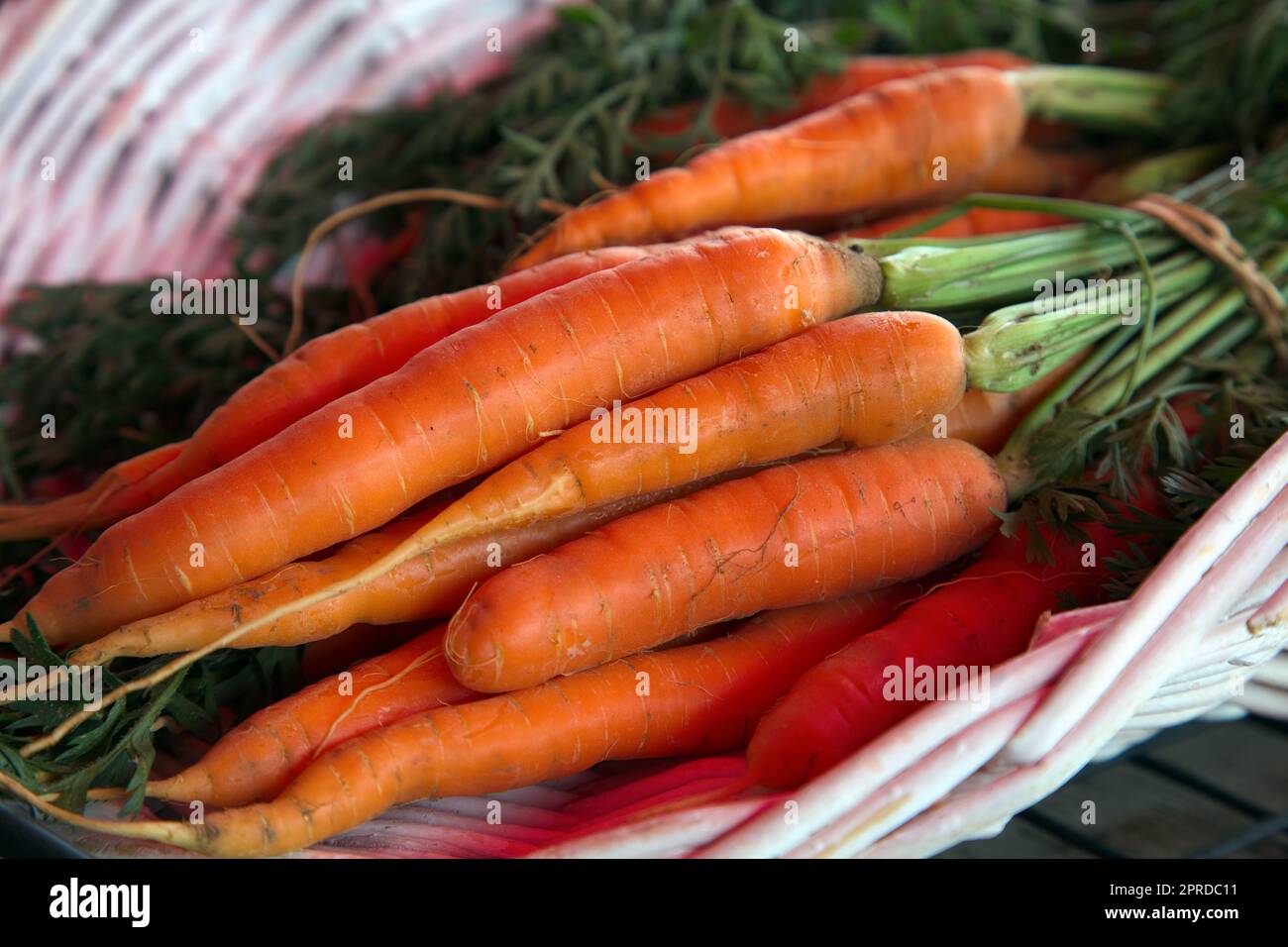 carote biologiche al cestino di verdure fresche del cibo biologico del mercato Foto Stock