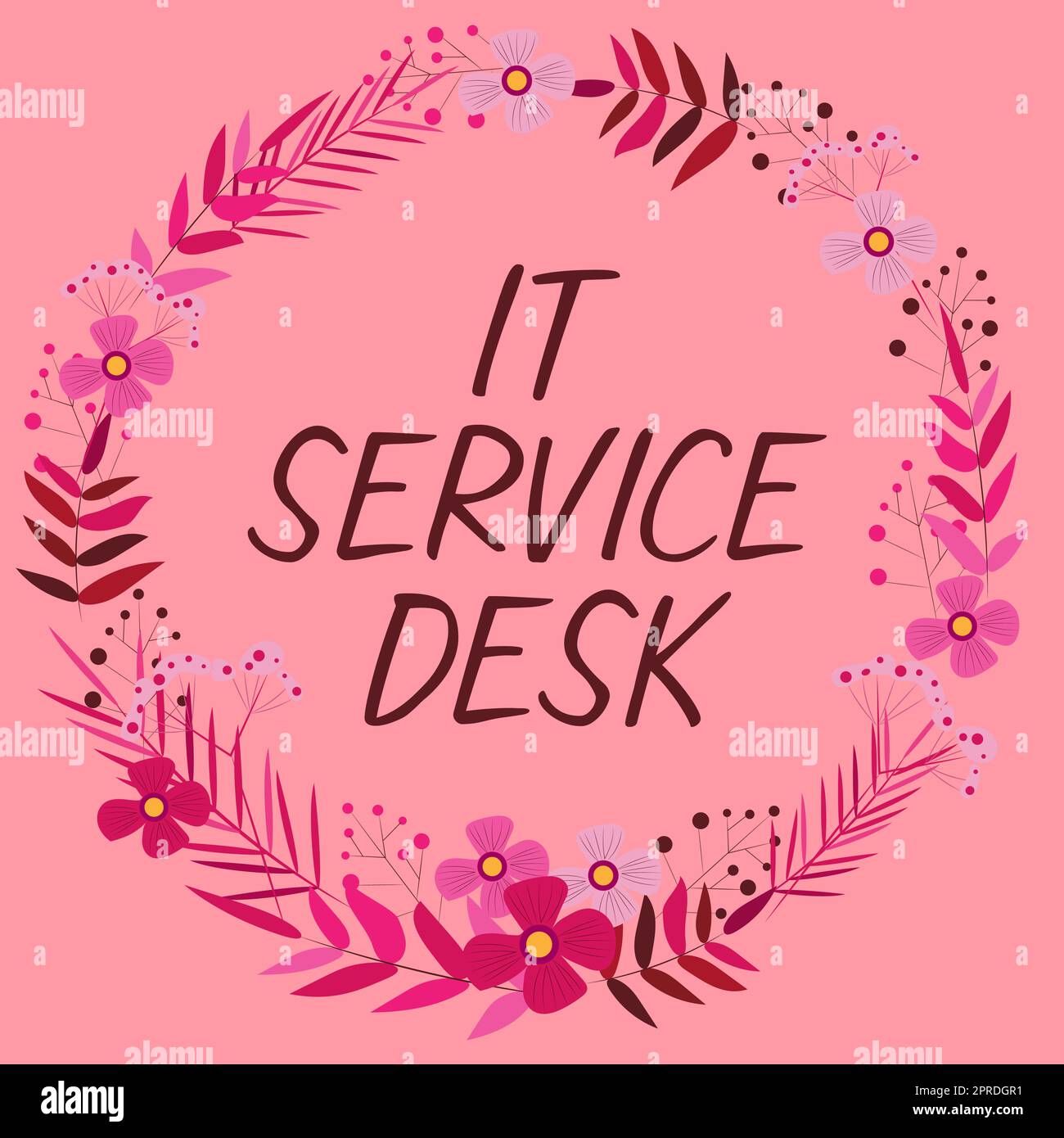 Ispirazione mostrando segno IT Service Desk, Word scritto su supporto tecnologico assistenza online help center telaio con foglie e fiori intorno e. Foto Stock