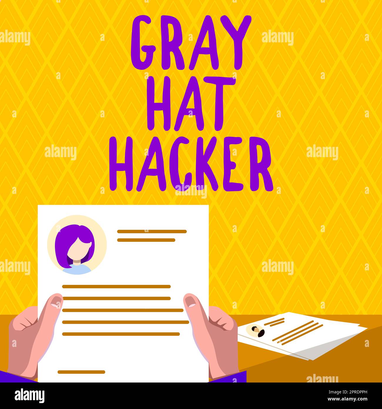 Ispirazione che mostra il segno Gray Hat hacker. Business Concept esperto di sicurezza informatica che a volte viola le leggi tenendo un curriculum mostrando nuove opportunità di carriera aperte. Foto Stock