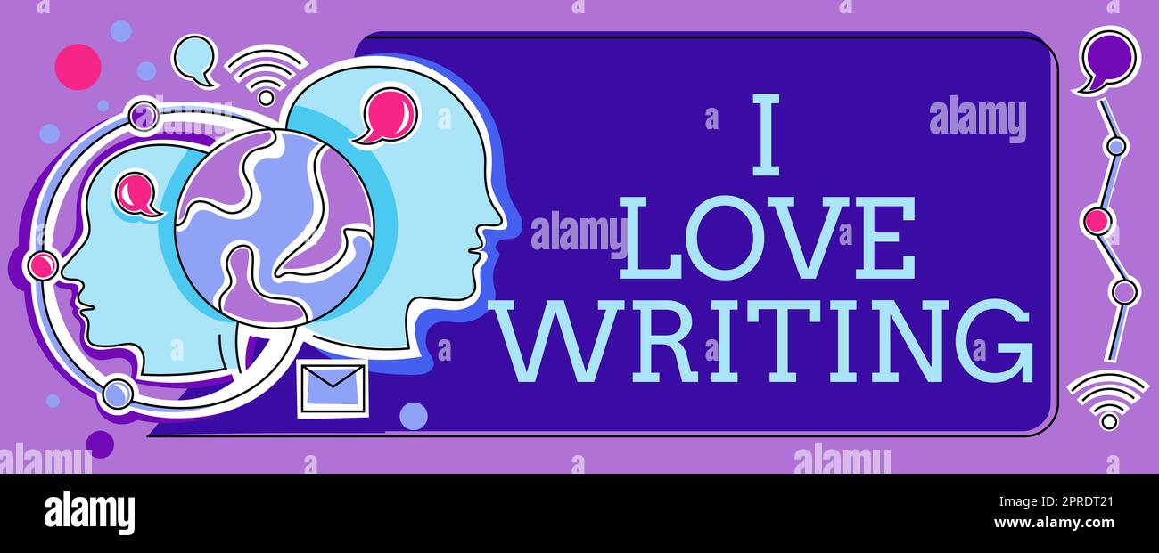 Didascalia concettuale amo scrivere. Internet Concept Affection per la creazione di romanzi riviste ispiratrici del discorso d'autore che mostrano le strategie per lo sviluppo. Foto Stock