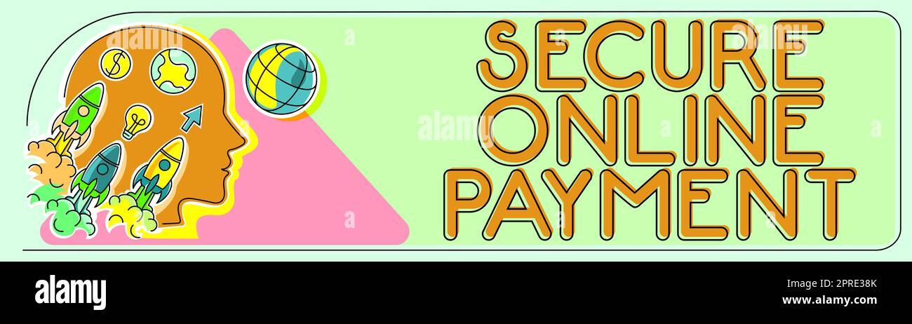 Segno che mostra pagamento sicuro in linea, foto concettuale sicuro tecnologia digitale trasferimento elettronico di rimessa Foto Stock