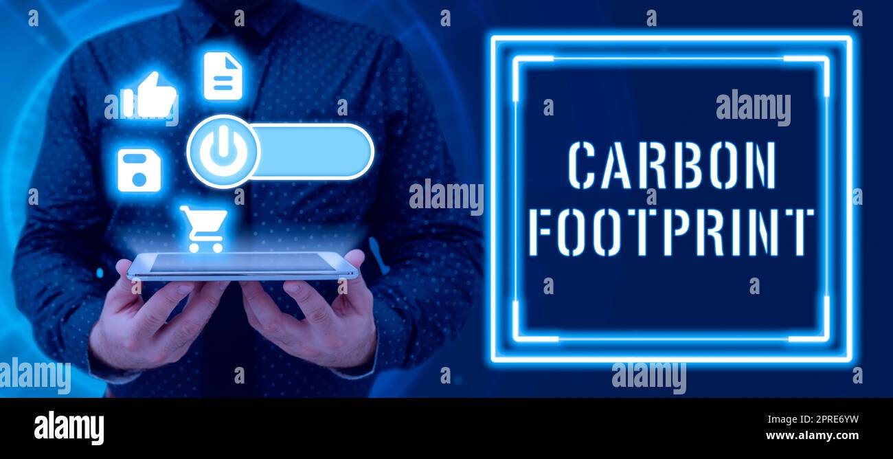 Didascalia di testo che presenta Carbon Footprintamount of dioxide rilasciato atmosfera risultato di attività, Internet concetto quantità di dioxide rilasciato atmosfera Foto Stock