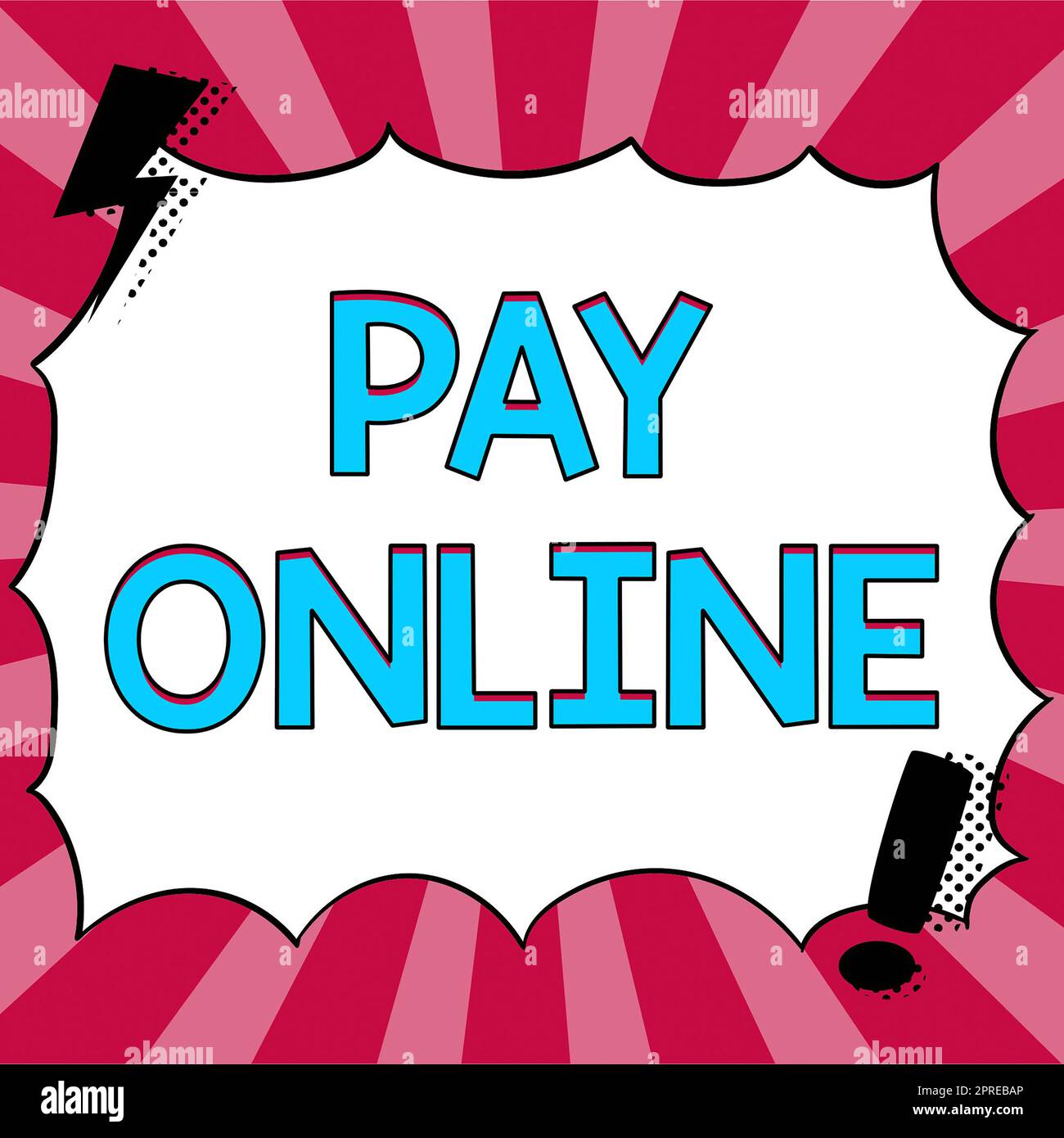 Visualizzazione concettuale Pay Online, Word scritto su acquistare prodotti o servizio utilizzando la carta di credito su qualsiasi sito web Foto Stock