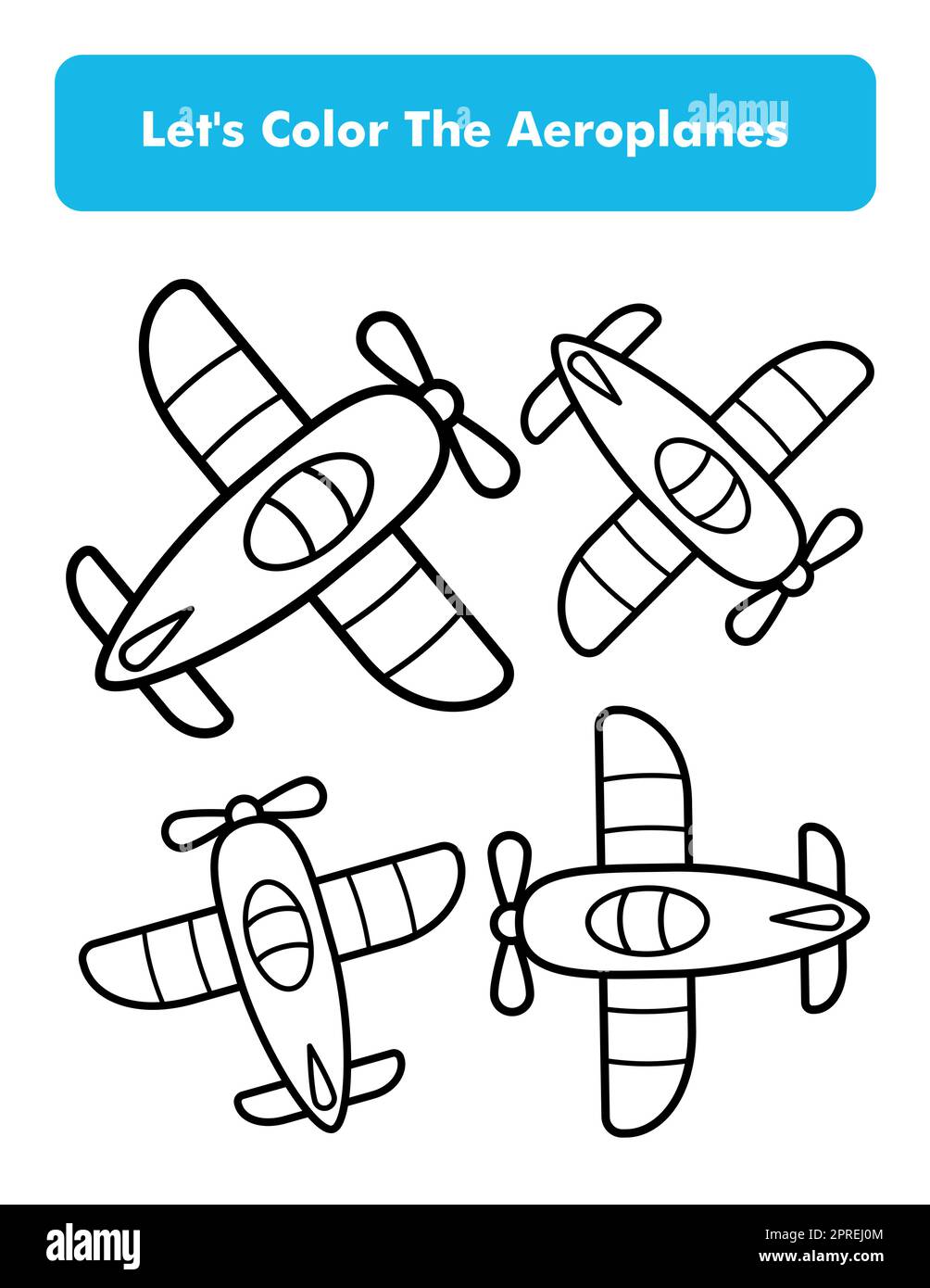 Aeroplane Coloring Book Page in Letter Page Size. Foglio di lavoro colorazione bambini. Elemento vettoriale premium. Illustrazione Vettoriale