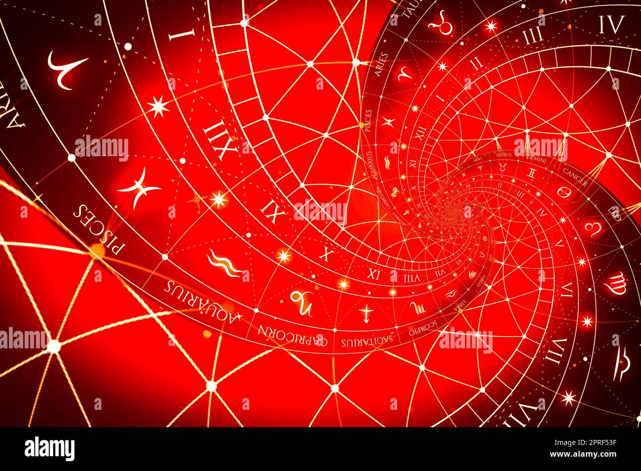 Segni zodiacali sfondo oroscopo. Concetto di fantasia e mistero Foto Stock