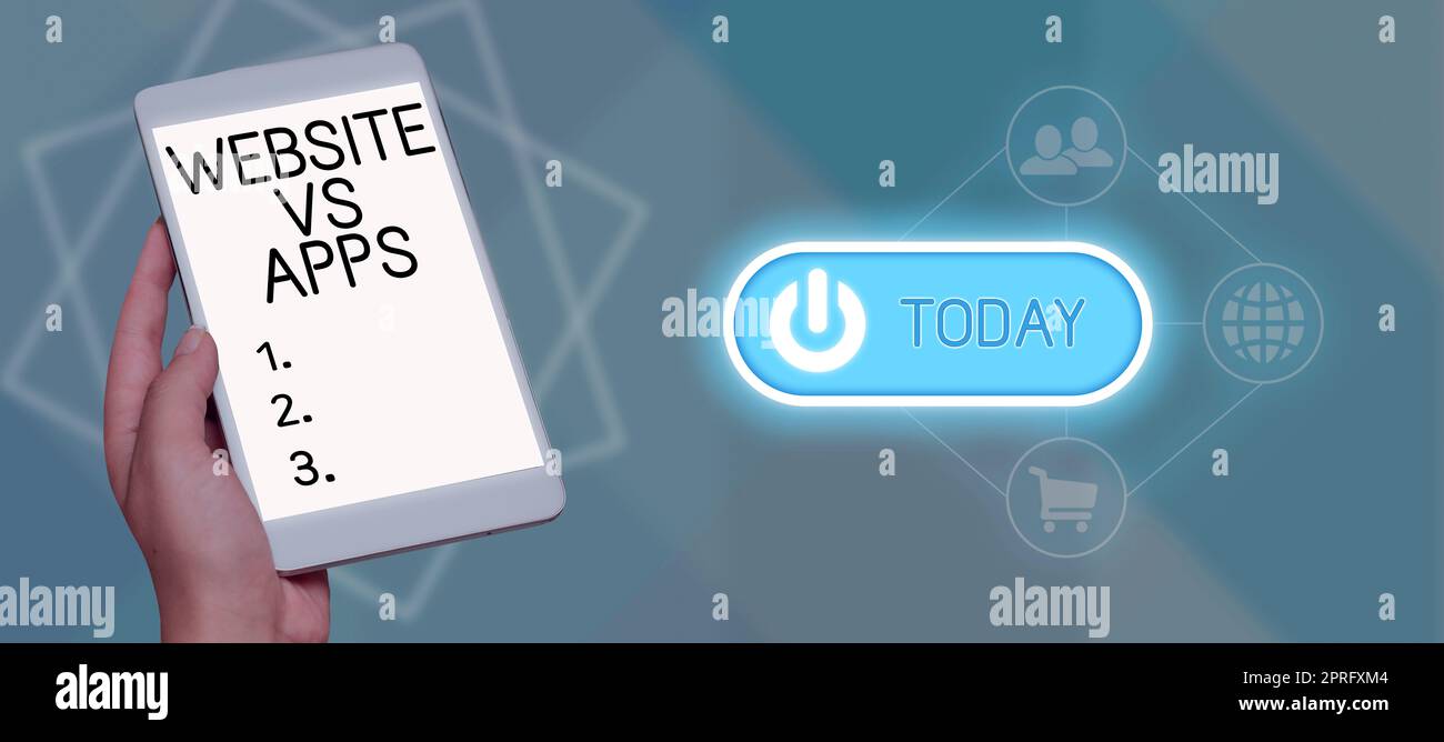 Scrittura a mano segno Sito web vs Apps. Panoramica aziendale dubbio tra l'utilizzo di una pagina Web o di un'applicazione online Foto Stock