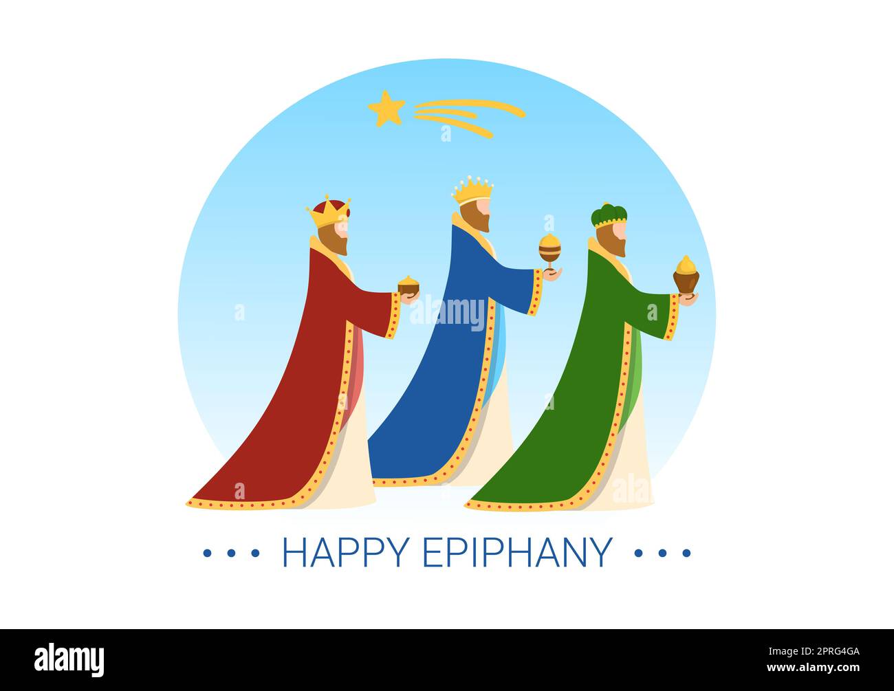 Felice modello di giorno di Epifania ha disegnato a mano Cartoon Flat Illustrazione festival cristiano alla fede sulla Divinità di Gesù dalla sua venuta al mondo Foto Stock