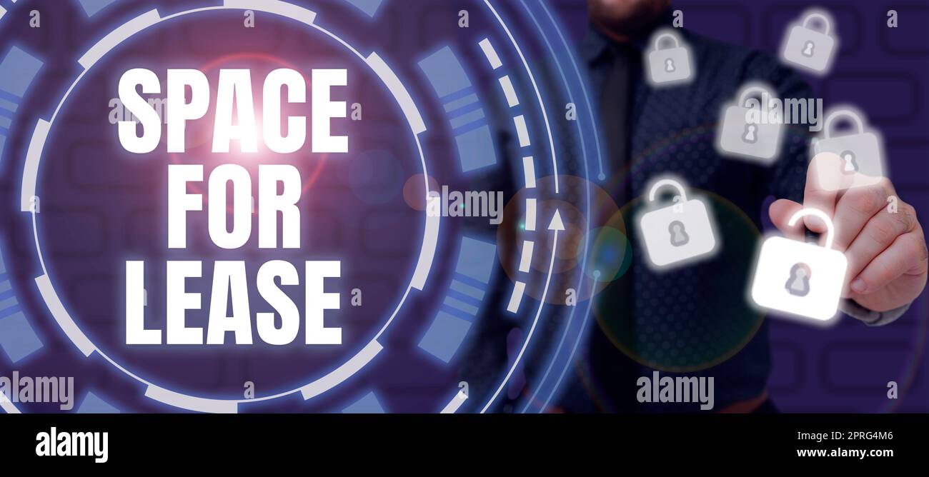 Testo che mostra lo spazio di ispirazione per il leasing. Concetto significa luogo disponibile per il noleggio da utilizzare a fini commerciali materiali per ufficio scolastici appariscenti, raccolte didattiche e strumenti di scrittura Foto Stock