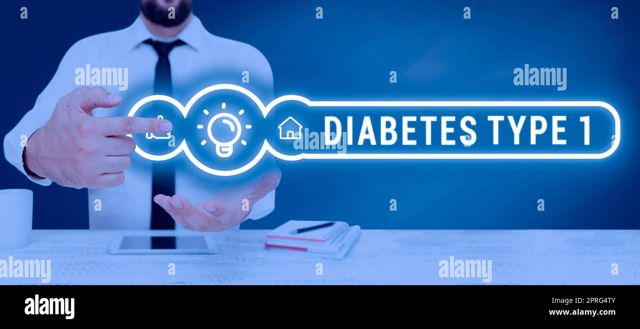 Testo calligrafico diabete tipo 1. Foto condizione concettuale in cui il pancreas produce poca o nessuna insulina Foto Stock