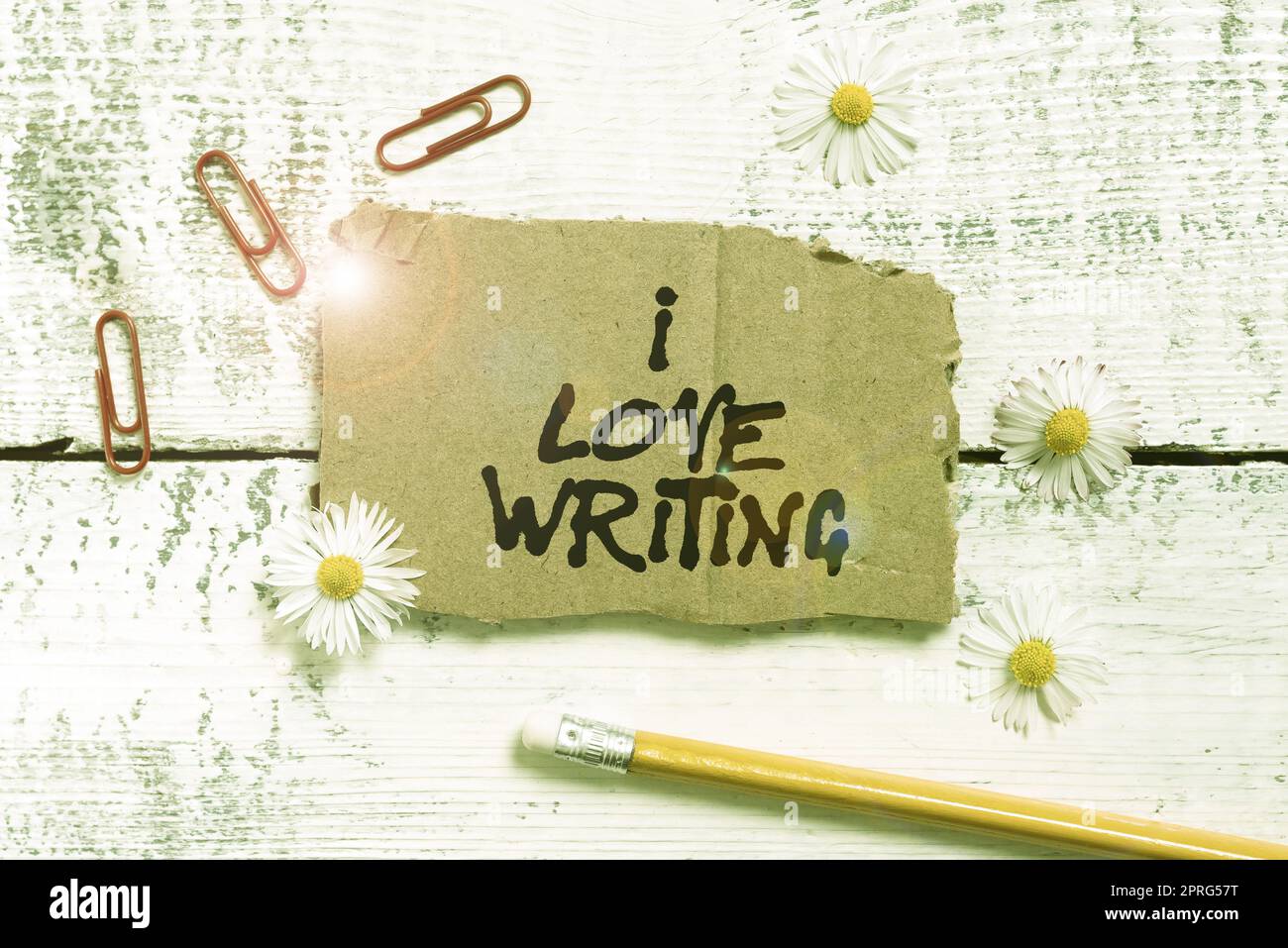 Didascalia concettuale Io amo la scrittura. Parola per affetto per la creazione di romanzi riviste autore ispiratore Foto Stock