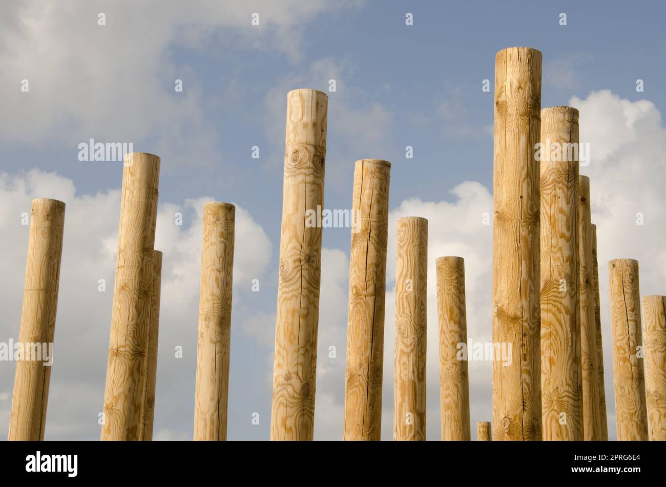 Scultura formata da pali di legno. Foto Stock