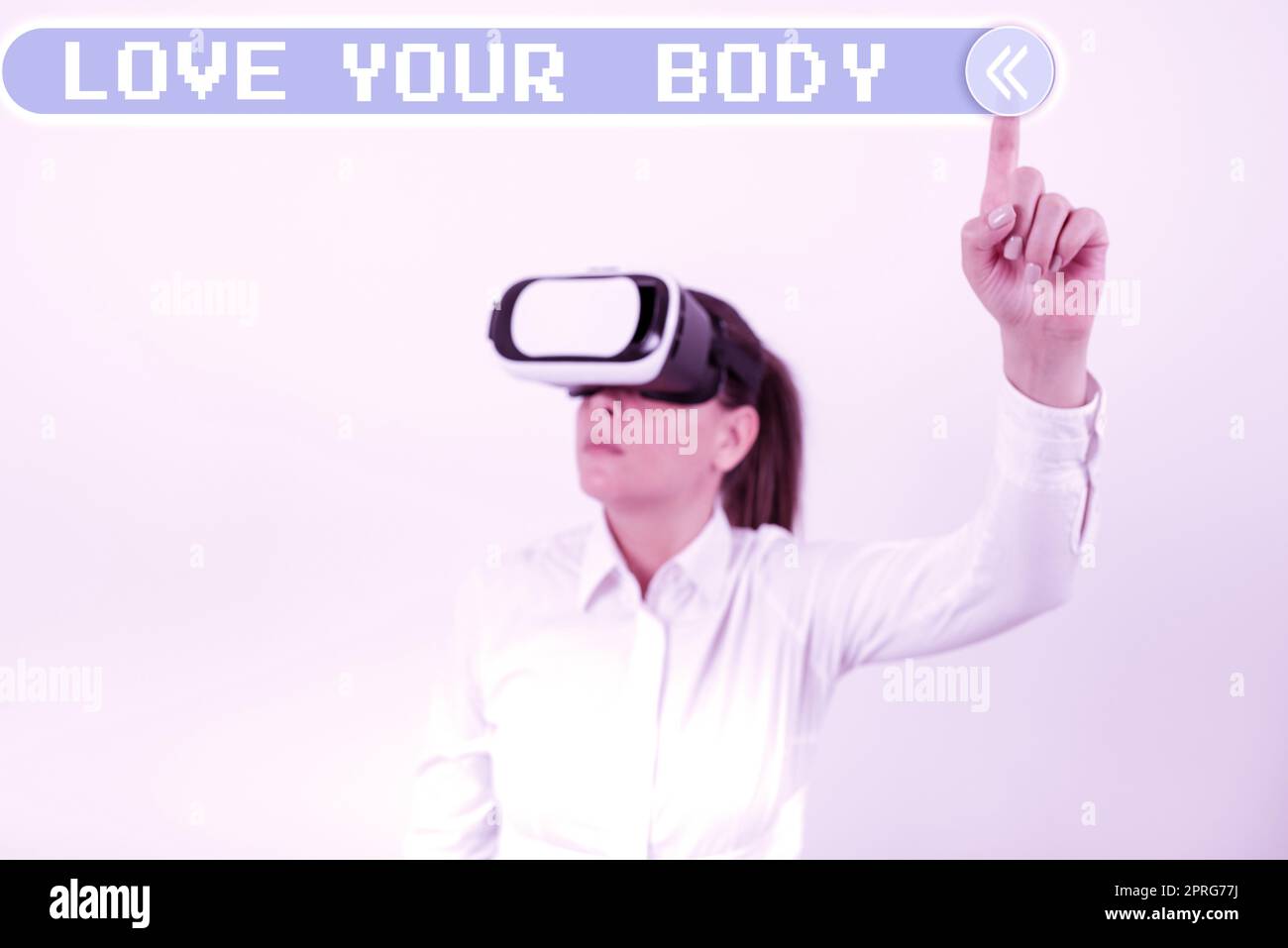 Esposizione concettuale amate il vostro corpo. Foto concettuale SelfAcceptance prendersi cura di sé stessi avere una dieta sana Foto Stock