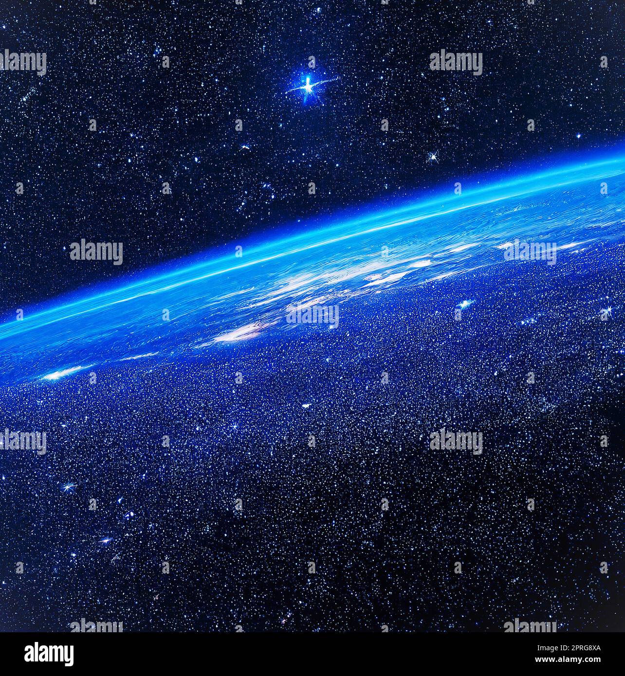 pianeta terra alta dallo spazio e cielo stellato stupefacente Foto Stock