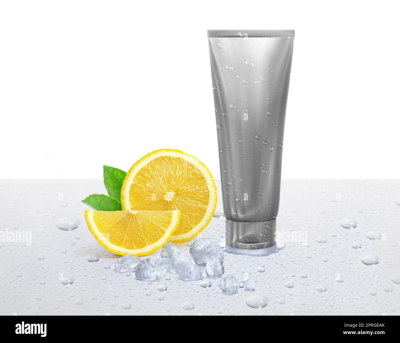 Cannucce in plastica per creme, drip e succose fette di limone. Foto Stock