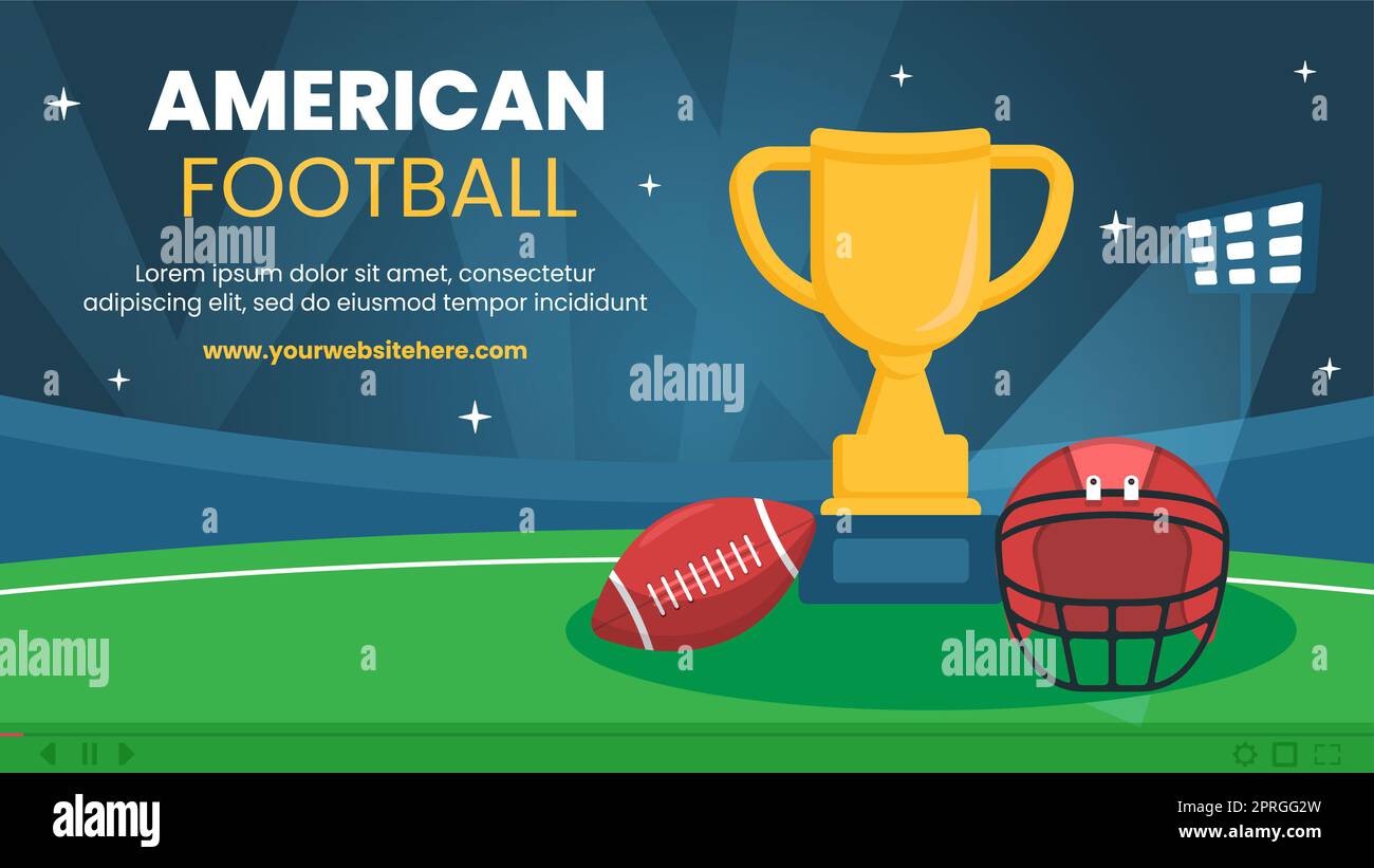 American Football Sports Player Video Thumbnail Template Cartoon Flat disegnato a mano Illustrazione Foto Stock
