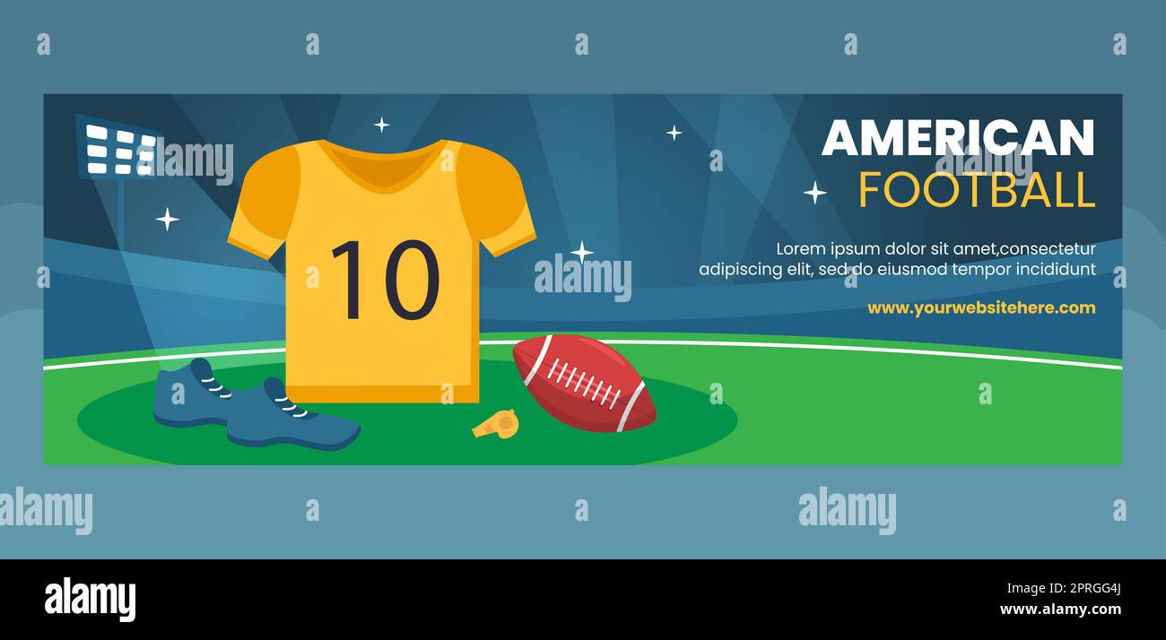 American Football Sports Player Header Cover Template Hand Drawed Cartoon Flat Illustrazione Foto Stock