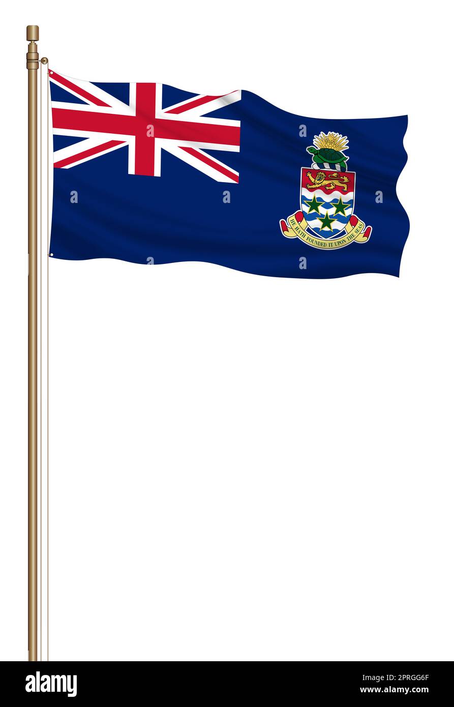Bandiera 3D delle Isole Cayman su un pilastro Foto Stock