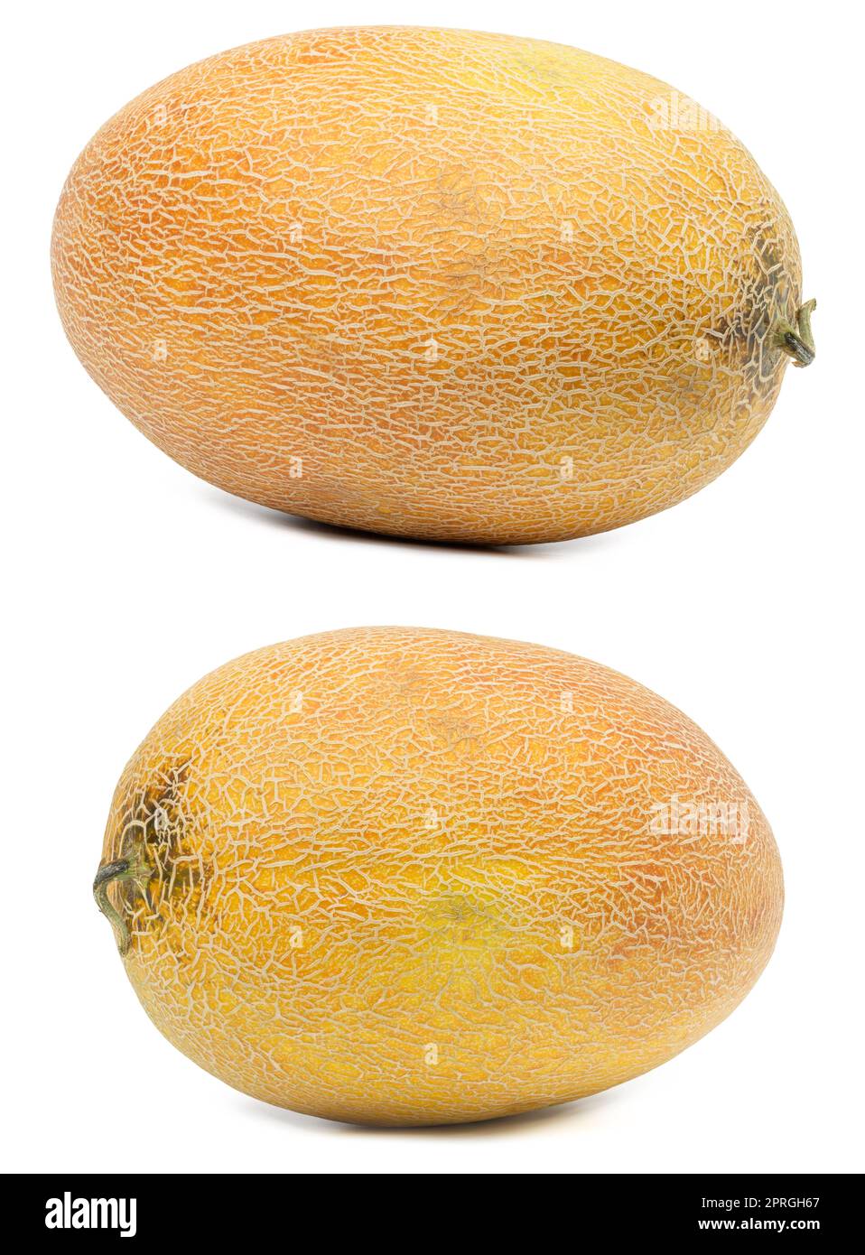 Melone giallo maturo intero isolato su sfondo bianco Foto Stock