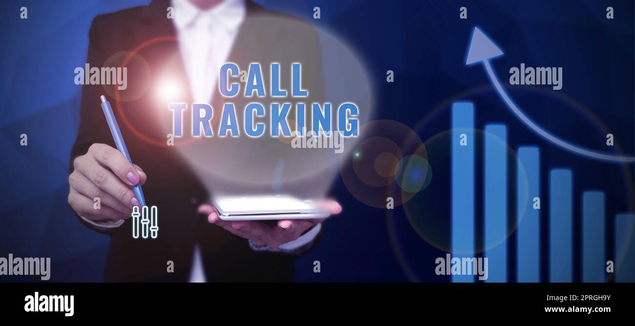Ispirazione che mostra segno Call Tracking, Internet concetto organico motore di ricerca Digital Advertising indicatore di conversione Foto Stock