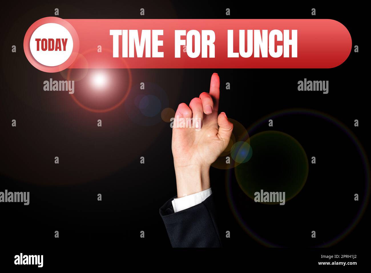 Cartello con indicazione dell'ora del pranzo. Parola per momento per una pausa pranzo dal lavoro relax mangiare bere riposo vuoto forme geometriche per pubblicità e promozione aziendale. Foto Stock