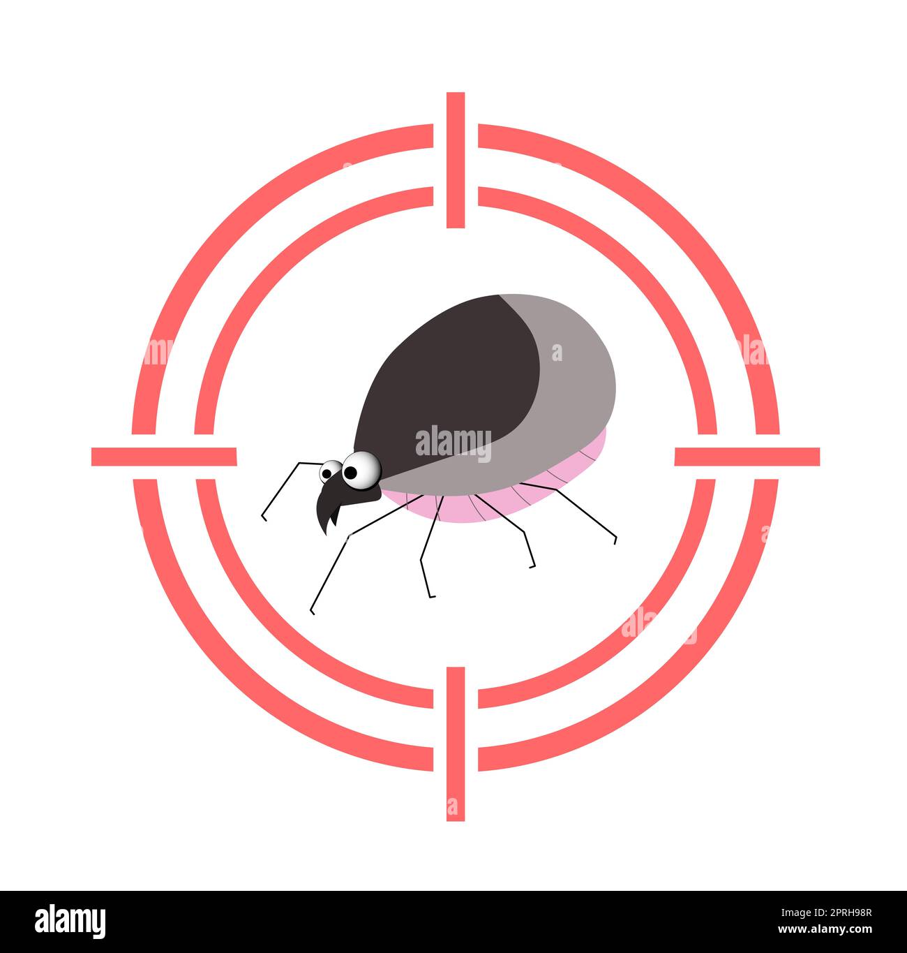 Segnale di avvertimento parassita acaro. Succhiamento di sangue. Il segno di spunta è rosso. Allergia al tick. Epidemia. Arachnide, acarologia, acariasi, encefalite Tick-Borne malattia di Lyme Foto Stock