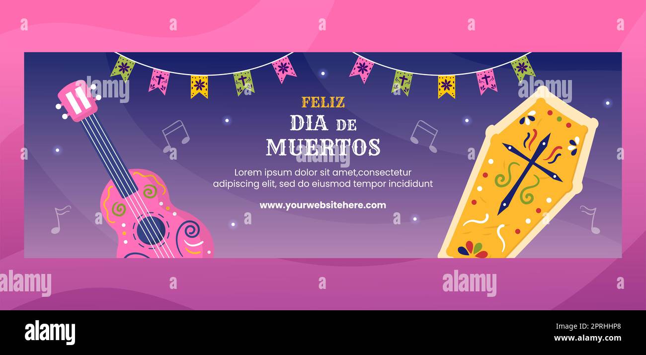 Dia De Los Muertos o giorno della morte modello di copertura testata disegnata a mano Cartoon Illustrazione Foto Stock